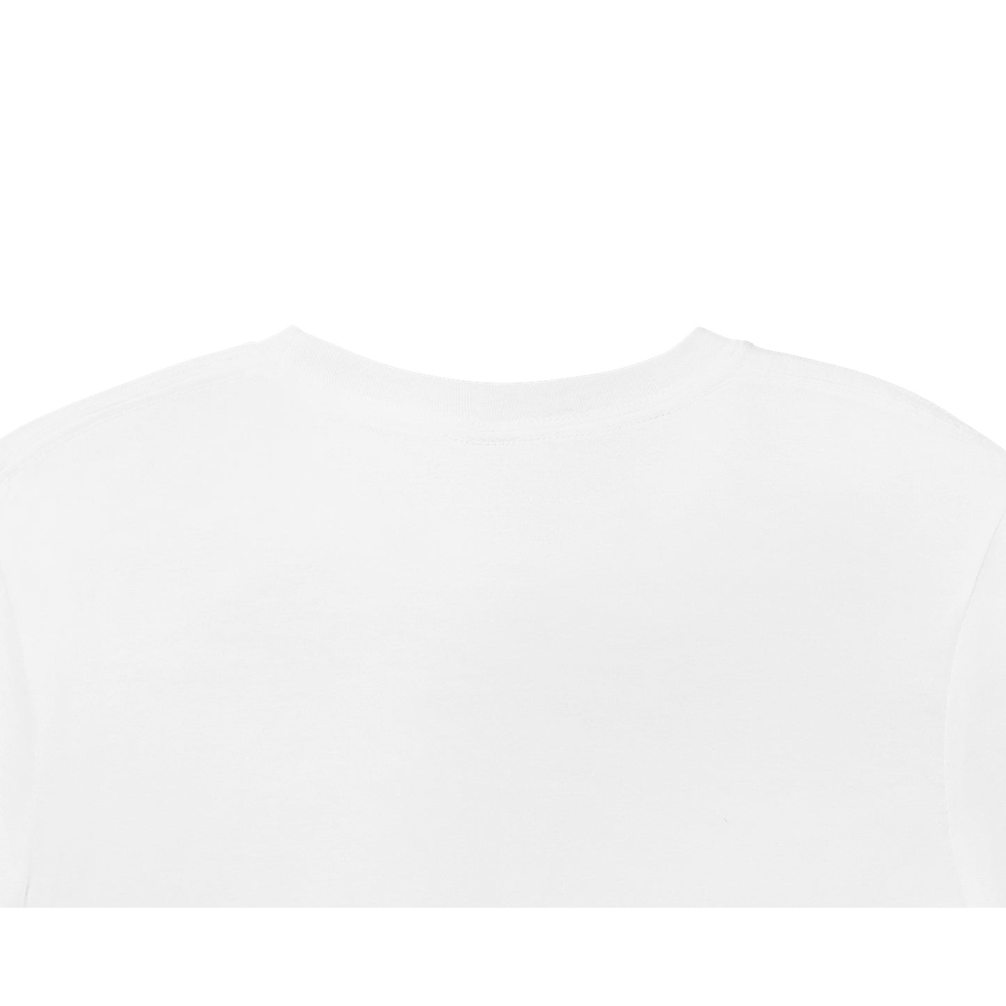 Flat lay image of a white crew neck from the back